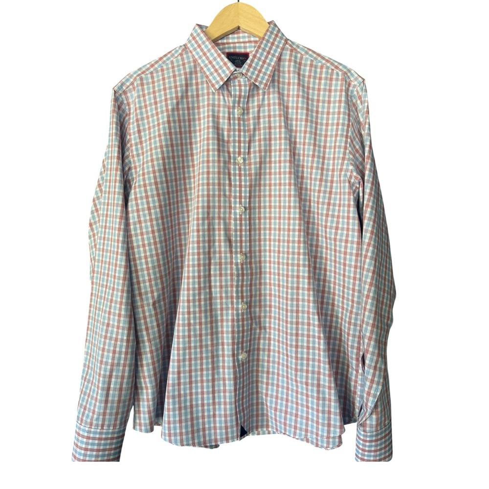 UNTUCKit Wrinkle Free Red & Blue Checkered Button-Down Shirt, Size L